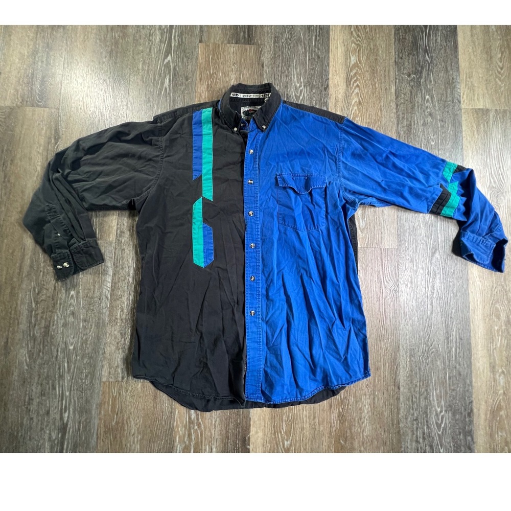 Cumberland Outfitters Button Down Mens L Blue Black Colorblock Western Shirt